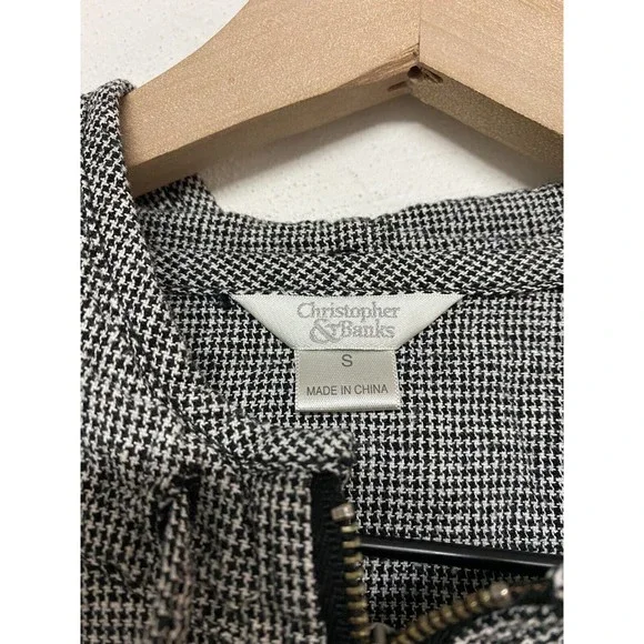 Christopher & Banks Full Zip Jacket Lightweight Women Sz Small Black White Linen - Picture 3 of 6